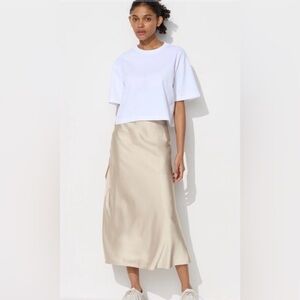 Uniqlo Satin Skirt MIDI Champagne Sz O
